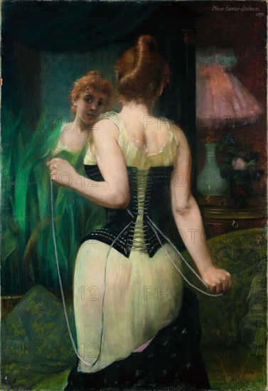Young Woman Adjusting Her Corset, 1893. Artist: Carrière-Belleuse, Pierre (1851-1933)