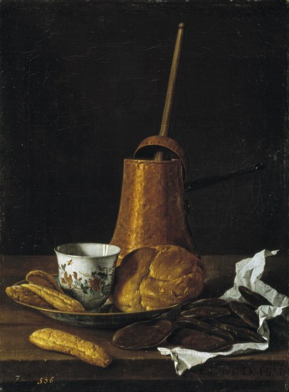 Still life with chocolate and pastries, 1770. Artist: Meléndez, Luis Egidio (1716-1780)