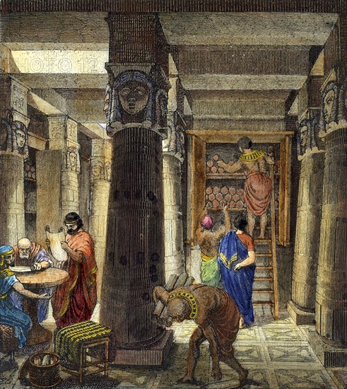 The Library of Alexandria, 1876. Artist: Anonymous