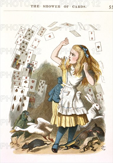 The Shower of Cards. Illustration for Alice in Wonderland by L. Carroll, 1890. Artist: Tenniel, Sir John (1820-1914)