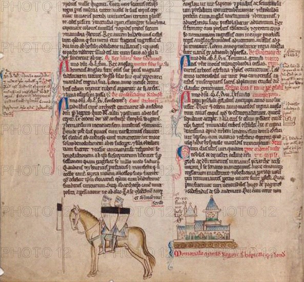 Two Templars on one horse (From Chronica maiora I by Matthew Paris), 13th century. Artist: Paris, Matthew (c. 1200-1259)