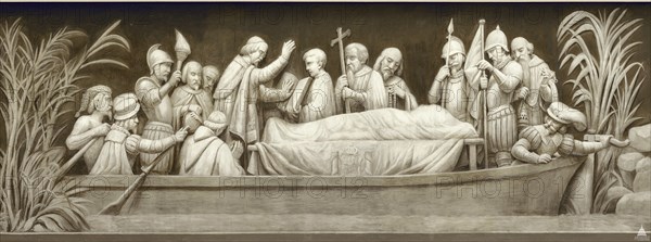 Burial of Hernando De Soto (The frieze in the Rotunda of the United States Capitol), 1860-1873. Artist: Brumidi, Constantino (1805-1880)