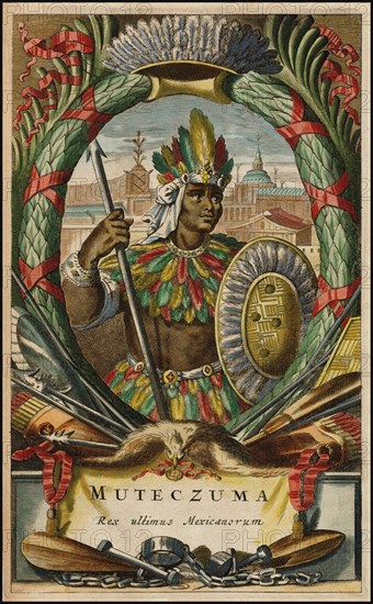 Muteczuma Rex ultimis Mexicanorum, 1671. Artist: Ogilby, John (1600-1676)