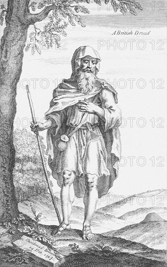 A British Druid (from Stonehenge by William Stukeley), 1723. Artist: Van Der Gucht (Vandergucht), Michael (1660-1725)