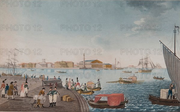 View of the Neva River and the Stock exchange in Saint Petersburg, Early 1800s. Artist: Anonymous