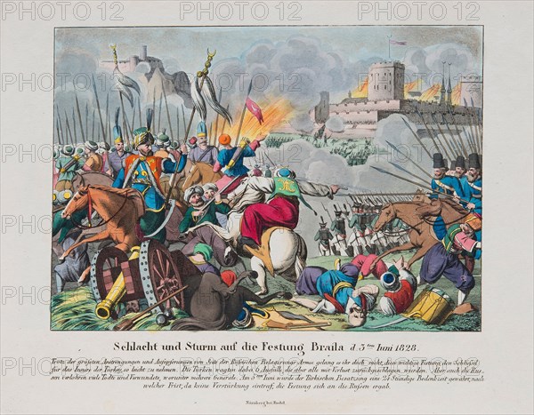 The storming the Brailov fortress on June 15, 1828, c. 1830. Artist: Anonymous