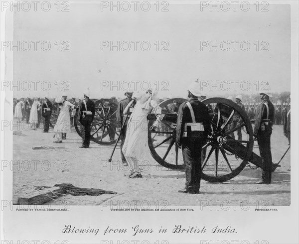 Blowing from guns in British India, c. 1890. Artist: Vereshchagin, Vasili Vasilyevich (1842-1904)