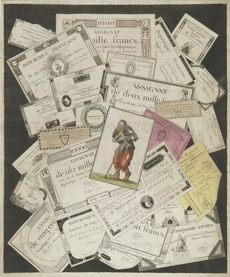 Trompe l'oeil with the Assignats, c. 1796. Artist: Hunin, Joseph (1770-1851)