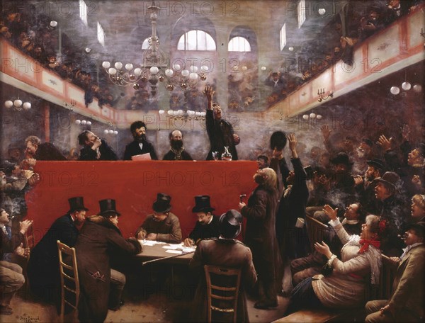 At the Graffard Meeting Hall (Réunion à la salle Graffard), 1884. Artist: Béraud, Jean (1849-1936)