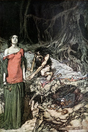 The wooing of Grimhilde, the mother of Hagen. Illustration for Siegfried and The Twilight of the Go Artist: Rackham, Arthur (1867-1939)