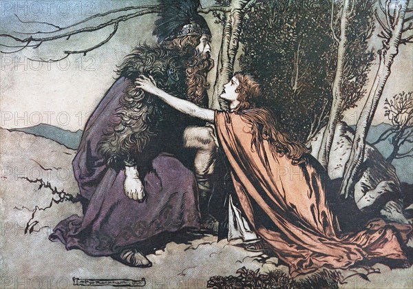 Father! Father! Tell me what ails thee? Illustration for The Rhinegold and The Valkyrie by Richard Artist: Rackham, Arthur (1867-1939)