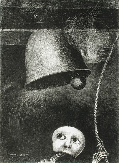 A Mask Sounds the Death Knell. Series: For Edgar Poe, 1882. Artist: Redon, Odilon (1840-1916)