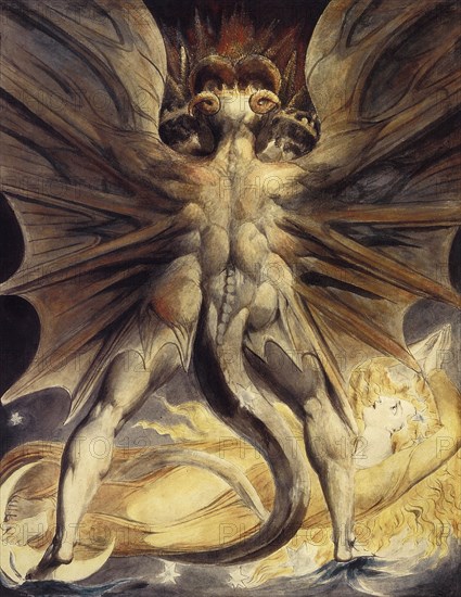 The Red Dragon and the Woman Clothed in Sun, ca 1802-1805. Artist: Blake, William (1757-1827)