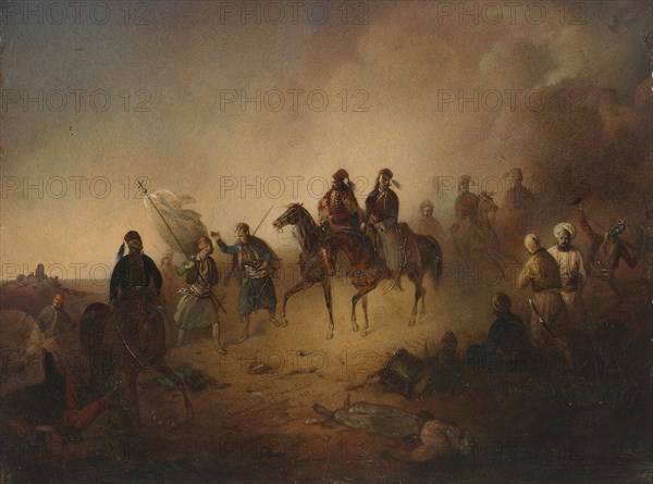 Markos Botsaris at the Battle of Karpenisi, on the night of August 8, 1823, 1852. Artist: Tepa, Franciszek Tomasz (1829-1889)