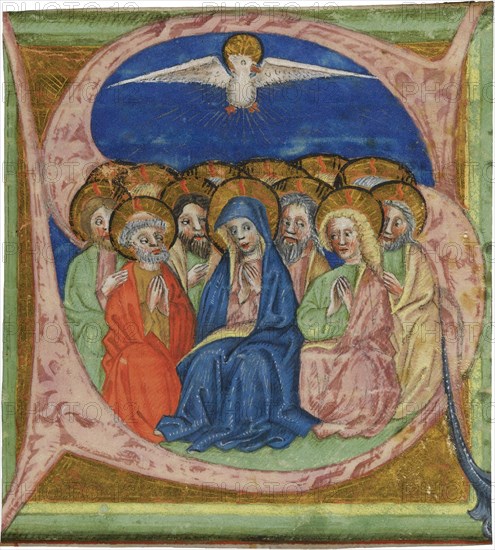 The Pentecost. Initial S from an manuscript Gradual, ca 1430. Artist: Anonymous