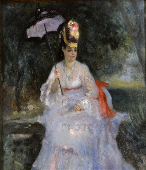 Woman with a parasol sitting in a garden, 1872. Artist: Renoir, Pierre Auguste (1841-1919)