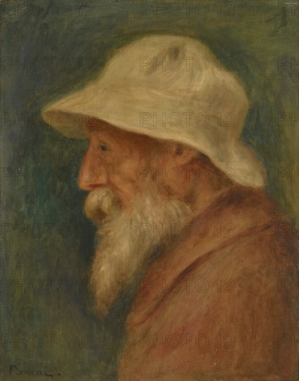 Self-portrait with white hat, 1910. Artist: Renoir, Pierre Auguste (1841-1919)