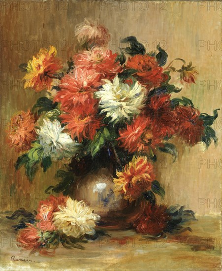 Still life with dahlias, ca. 1886-1890. Artist: Renoir, Pierre Auguste (1841-1919)