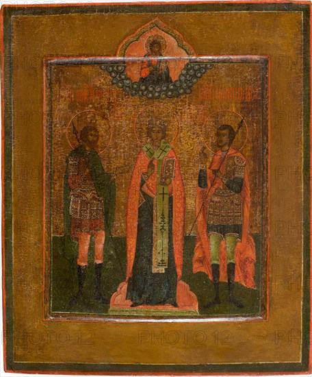 Saints Menas, Nikita of Novgorod and John the Warrior, First quarter of 19th century. Artist: Russian icon