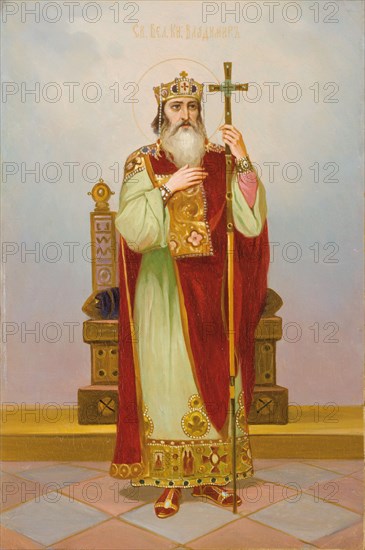 Saint Grand Duke Vladimir Svyatoslavich, Early 20th century. Artist: Russian icon