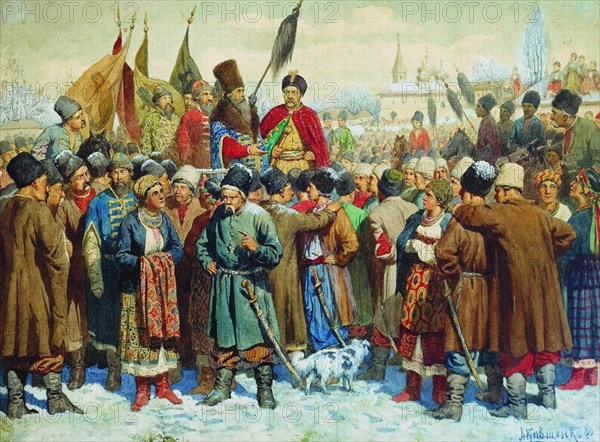 Boyar Vasili Buturlin's speech at the Rada of Pereyaslav, 1880. Artist: Kivshenko, Alexei Danilovich (1851-1895)