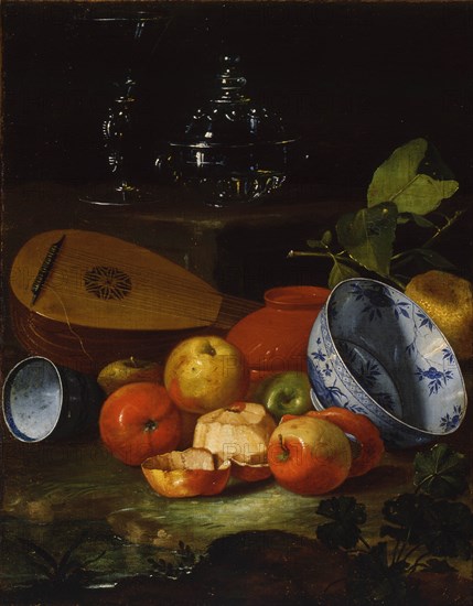 Mandolin, cup and bowl, porcelain, apples, 1706. Artist: Monari (Munari), Cristoforo (1667-1720)