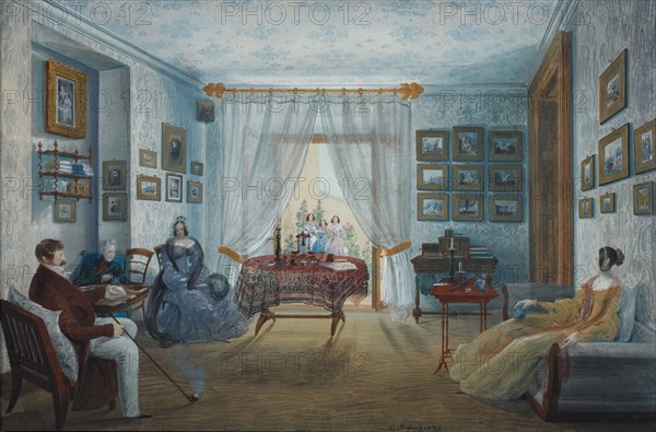 The Drawing Room in the Naryshkin Palace of Miskhor, 1842. Artist: Bossoli, Carlo (1815-1884)