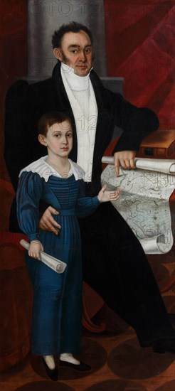 Portrait of Konstantin Rogal-Levitsky with Son Philipp, c. 1830. Artist: Anonymous