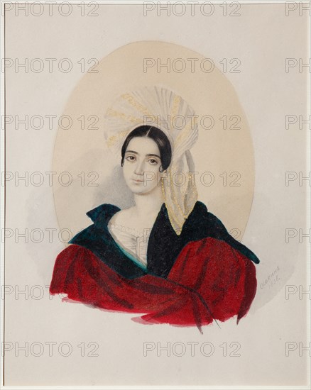 Portrait of Anna Davydovna Baratynskaya (1814-1889), née Abamelek-Lazareva, 1836. Artist: Osokin (Asokin), Konstantin Semyonovich (1801-after 1847)