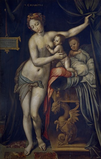 Charity, ca 1555. Artist: Sellaer, Vincent (1490-1564)