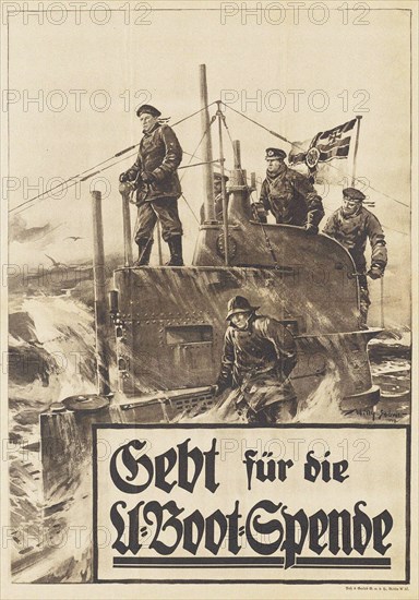 Give to the Submarine Donation. Poster, 1917. Artist: Stöwer, Willy (1864-1931)