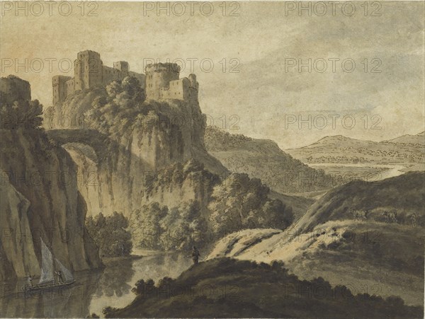 A River Landscape With a Castle On An Escarpment, 1780. Artist: Adam, Robert (1728-1792)