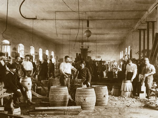 The manufacture of wooden beer barrels in Pilsen, 1880s. Artist: Anonymous