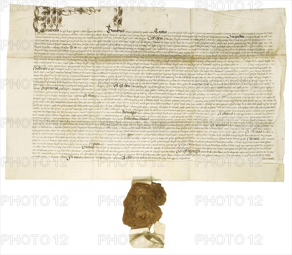 Document signed by Queen Elizabeth I with Royal Great Seal, 1564. Artist: Historical Document