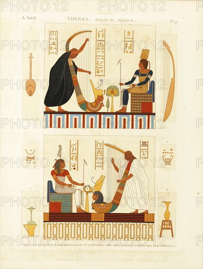 Paintings of two harpers in the tomb of Pharaoh Ramesses III in the Valley of the Kings. From The D Artist: Dutertre, André (1753-1842)