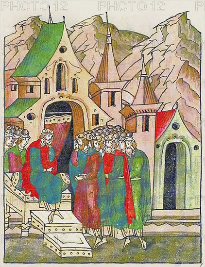 Yaropolk of Kiev calls his brothers to reconcile. (From the Illuminated Compiled Chronicle), Second  Artist: Anonymous