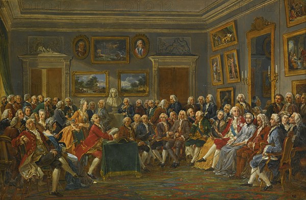 A reading of Voltaire's tragedy L'Orpheline de la Chine in the salon of Madame Geoffrin. Artist: Lemonnier, Anicet Charles Gabriel (1743-1824)