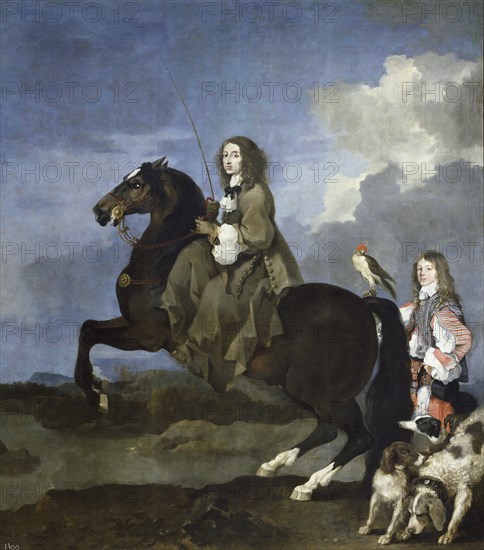 Portrait of Queen Christina of Sweden (1626-1689) on Horseback, 1653-1654. Artist: Bourdon, Sébastien (1616-1671)