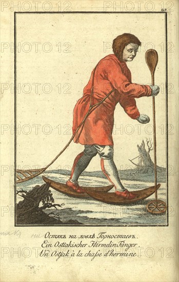 Ostyak  on a stoat hunt, 1799. Artist: Georgi, Johann Gottlieb (1729-1802)