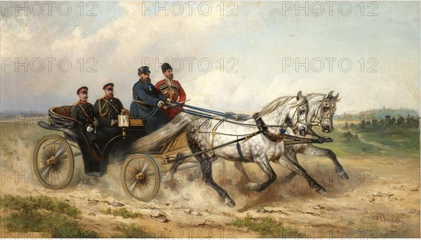Tsar Alexander III and Kaiser Wilhelm II in a landau, 1888. Artist: Sverchkov, Nikolai Yegorovich (1817-1898)