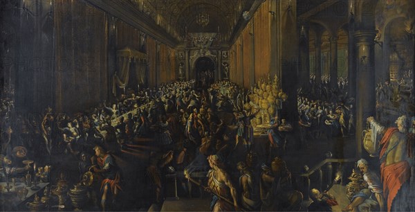 The Feast of Belshazzar, 1596. Artist: Valckenborch, Frederik van (1566-1623)