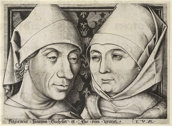 Self-Portrait with wife Ida, c. 1490. Artist: Meckenem, Israhel van, the Younger (ca 1440-1503)