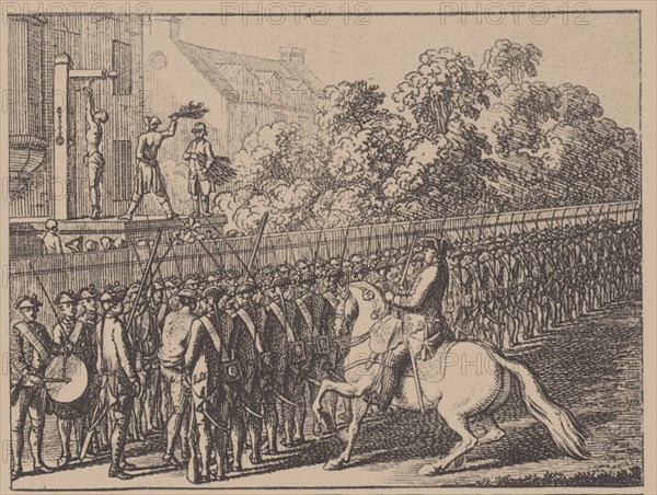 Running the gauntlet. Illustration from Elementartwerk by J.B. Basedow, 1774. Artist: Chodowiecki, Daniel Nikolaus (1726-1801)