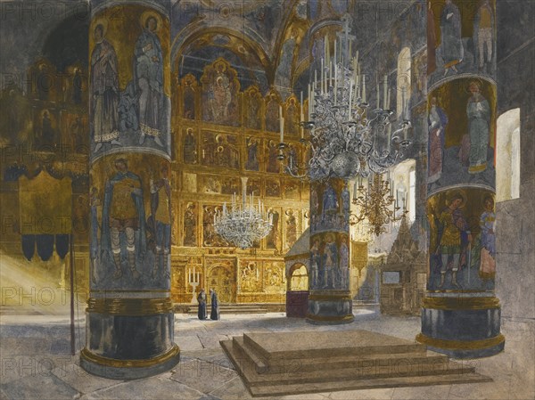 Interior of the Cathedral of the Dormition in the Moscow Kremlin, 1898. Artist: Kopallik, Franz (1860-1931)