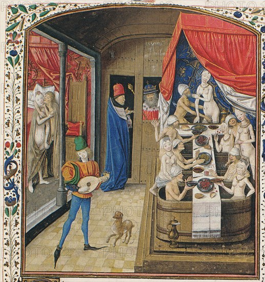 A Bathhouse. From Facta et dicta memorabilia by Valerius Maximus, ca 1470. Artist: Master of Anthony of Burgundy (active ca 1460-1490)