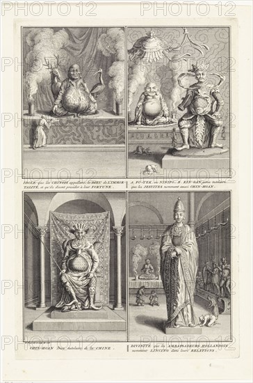 Four Chinese gods, 1728. Artist: Picart, Bernard (1673?1733)