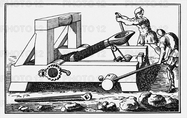 Archimedes Siege Catapult. From The Histories by Polybius, 1727. Artist: Anonymous