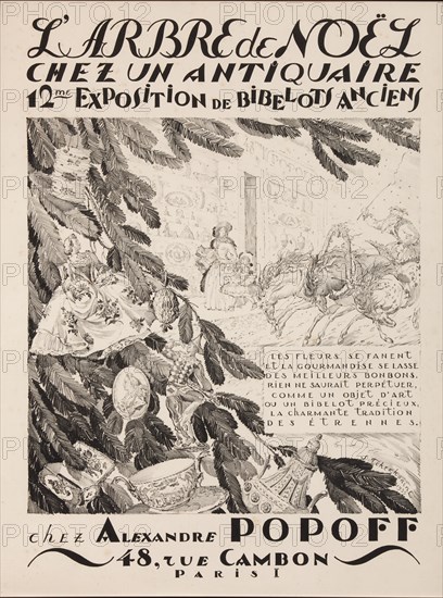 L'arbre de Noël chez un antiquaire, 12ème exposition chez Alexandre Popoff, 1933. Artist: Chekhonin, Sergei Vasilievich (1878-1936)