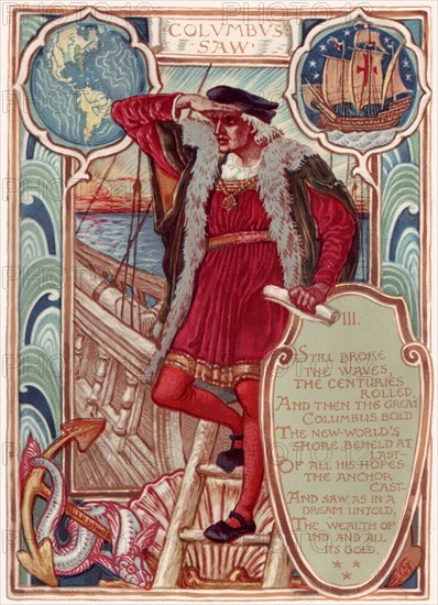 Christopher Columbus. From: Columbia's Courtship: A Picture History of the United States, 1893. Artist: Crane, Walter (1845-1915)