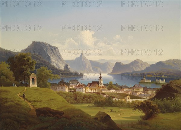 View of Gmunden with Schloss Ort in the Background, 1870. Artist: Jankowski, Johann Wilhelm (1825-1870)